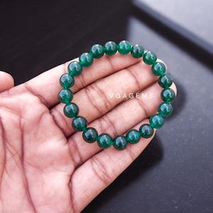 100% Natural Green Onyx Beaded Bracelet, 8mm Green Onyx Smooth Round Beads Bracelet, Unisex Adjustable Bracelet Crystal Healing Gemstone