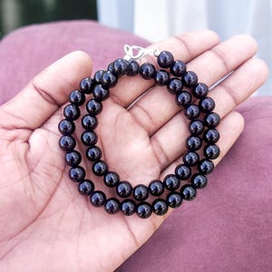 100% Natural Black Onyx Beaded Necklace, 8mm Black Onyx Smooth Round Necklace, Healing Crystal Necklace, Black Onyx Men&#39;s Woman&#39;s Necklace