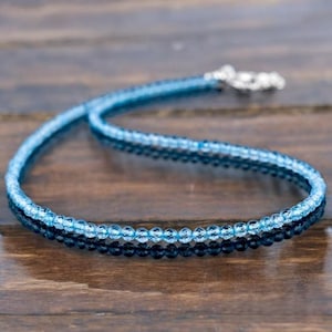 London Blue Topaz Beads Necklace, Minimalist Tiny Beads Necklace, 2mm Micro Cut Beads Necklace, Heling Jewellery Ready to Wear Necklace