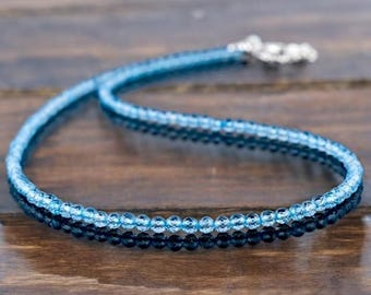 Blue Topaz Micro Bead Necklace, 2mm Super Choker Necklace, Heling Jewellery Ready to Wear