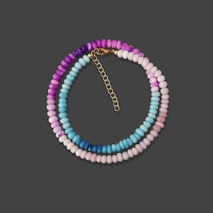 Multi Color Opal Beaded Necklace, 5mm-6mm Opal Smooth Rondelle Bead Necklace, Opal Jewelry, Candy Opal Handmade Necklace.