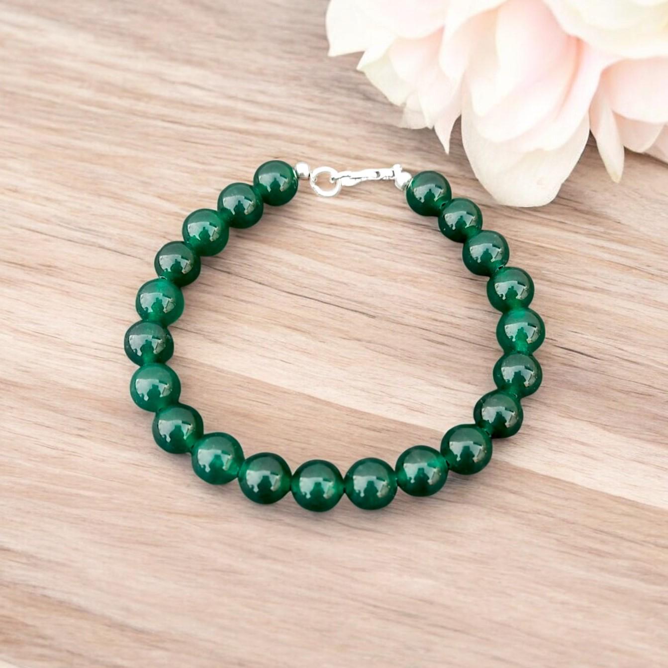 ゴージャス!! グリーン翡翠ビーズブレスレット、8mmグリーン翡翠