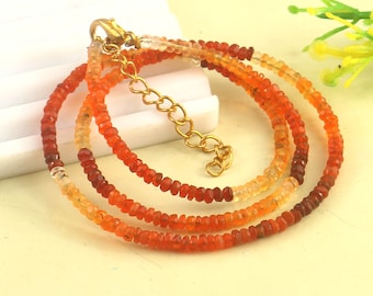 Mexican Fire Opal Beaded Necklace, Faceted Rondelle Gemstone, 16 Inch Jewelry