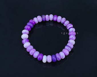 Lavender Blue Opal Beaded Bracelet, 7-8mm Smooth Rondelle Stretch Bracelet, Gift For Her
