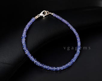 Natuurlijke tanzaniet gefacetteerde rondelle kralenarmband, 3-4 mm micro kleine edelsteen, boho-stijl