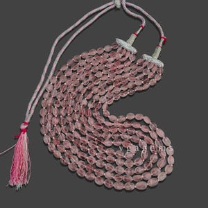 100% Natural Rose Quartz Beaded Necklace, 5 String Rose Quartz Statement Necklace, Rose Quartz Oval Multi Layering Adjustable Necklace Gift