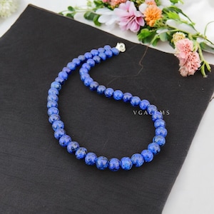 Lapis Lazuli Beaded Necklace, Blue Lapis Smooth Round Beads Necklace, Lapis Lazuli High Quality Necklace, 925 Silver Stiring Silver Clasps