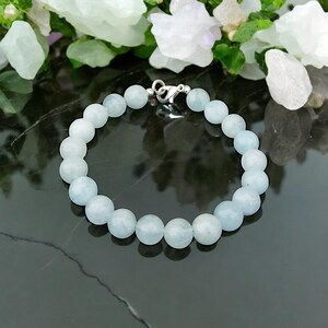 SALE Aquamarin Perlen Armband, 8 mm Aquamarin Glatte runde Perlen Armband, Milky Aquamarin Armband, Aquamarin Damen Armband Geschenk