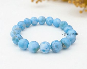 Bracelet extensible en perles de larimar véritable, pierres précieuses apaisantes, bijoux délicats en pierres précieuses bleues