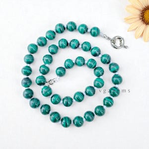 Knotted Malachite Beaded Necklace: Handmade 8mm Gemstone