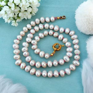 Hand Knotted Freshwater Pearl Necklace, Freshwater Pearl Knotted Necklace, Gold Filled Clasp Hand Knotted Rondelle Necklace, Gift For Her