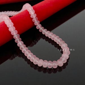 Rose Quartz Crystal Healing Necklace, 8mm Rose Quartz Smooth Rondelle Beads Necklace, Pink Color Quartz Beads Necklace, Anniversary Gift