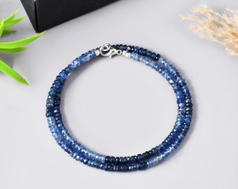 Rare!! Blue Kyanite Beaded Necklace, 4-5mm Shaded Kyanite Faceted Rondelle Beads-Healing Crystals Necklace-Anniversary Gift