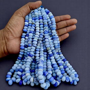Blue Opal Loose Beads, 8-9MM Blue Opal Smooth Rondelle Beads, Blue Lavender Opal Beads, Wholesale Opal Beads For Jewelry Making Necklace