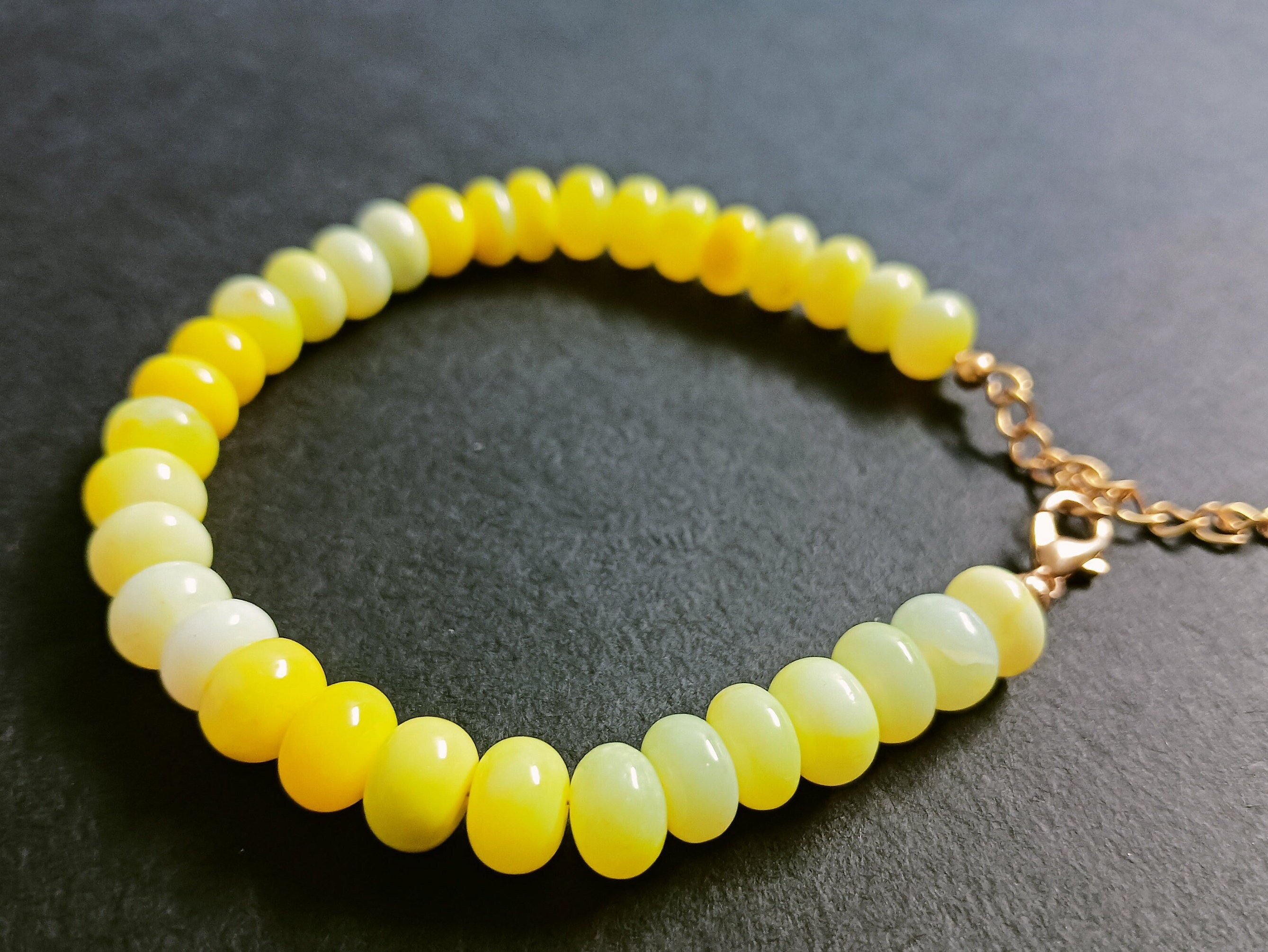Yellow Opal Beaded Bracelet: 8mm Rondelle Gemstone Jewelry