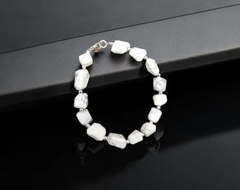 White Howlite Faceted Beads Bracelet, Meditation and Healing Energy, Crystal Collector Bracelet Insomnia Bracelet, Gift For Her