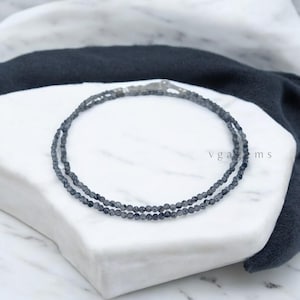 Real Black Rutile Beaded Necklace, 2mm Natural Black Rutiled Faceted Round Beads Choker Necklace In Handmade Jewelry, Anniversary Gift