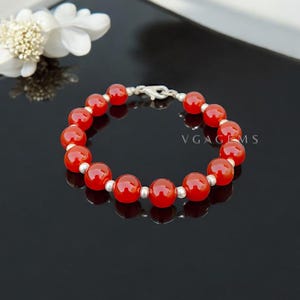 Red Carnelian Bead Bracelet: Sterling Silver Accents, Healing Jewelry