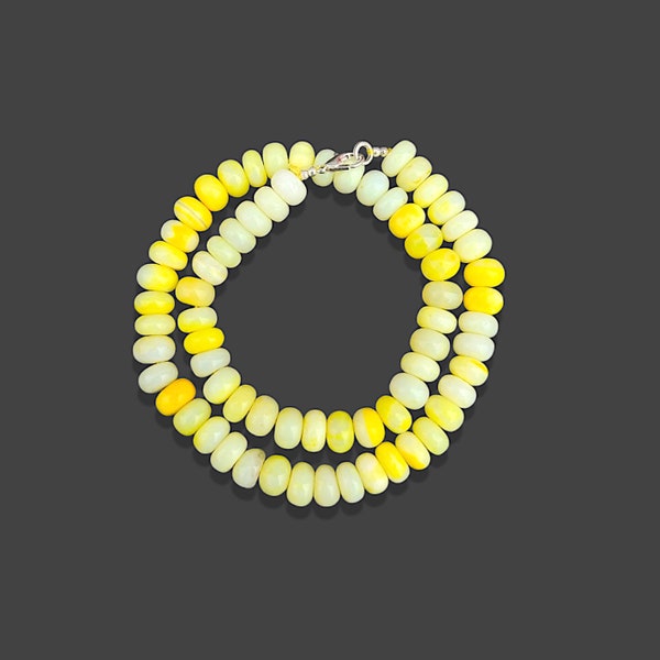 Collar de cuentas de ópalo amarillo, collar de cuentas redondas lisas de ópalo amarillo de 8 mm, collar con sombras de ópalo amarillo caramelo, regalo de aniversario.