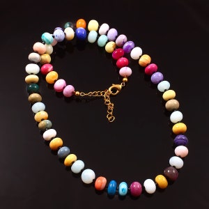 Natural Multi Color Opal Beaded Necklace with Black spinel, 8mm-9mm Opal Smooth Rondelle Beaded Necklace, Candy Opal handmade Necklace