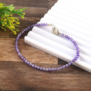 Blue Zircon Faceted Round Bracelet, Purple Zircon Round Gemstone Bracelet, 3mm Zircon Faceted Beads Bracelet Birthday Gift for Girl