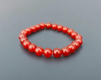 Genuine Carnelian Beaded Bracelet, 8mm Smooth Round, 7 Inch