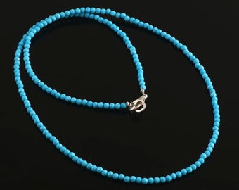 Natural Howlite Turquoise Beaded Necklace, 3mm Micro Faceted Round Beads, Minimalist Gemstone Choker