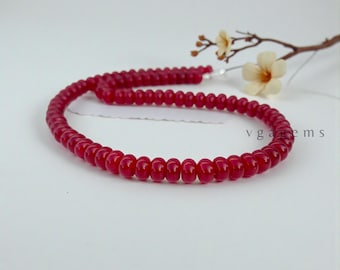 Rare!! Ruby Quartz Beaded Necklace, 8mm Smooth Rondelle Beads, Boho Choker Necklace, Birthday Gift