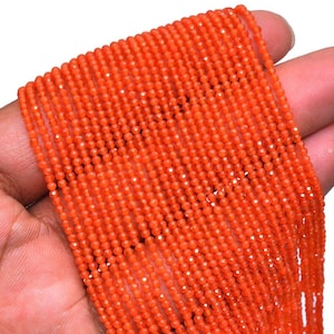 Natural Carnelian loose beads, 2-3mm Orange Carnelian faceted round beads, Carnelian faceted Gemstone Jewelry making beads, birthday gift.