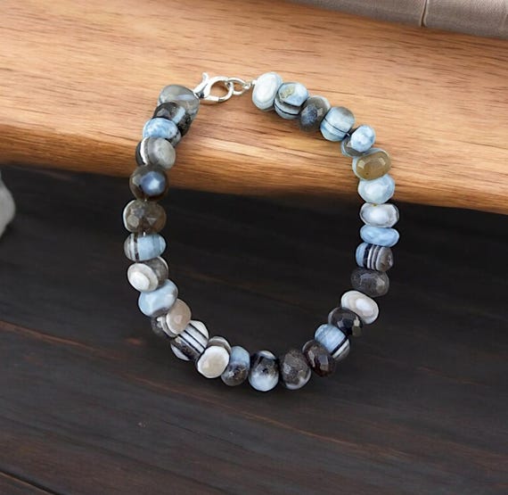 Bracciale Elasticizzato In Pietre Naturali - Opale Boulder 8 Mm, Rondelle Lisce - Gioiello Unisex Da 7 Pollici - Energia Curativa, Fatto A Mano In India - 4