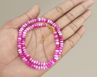 Candy Pink Opal Beads Necklace, Pink Opal 5-6mm Gemstone Smooth Rondelle Beaded Necklace, Candy Pink Opal Shaded Necklace, Gift For Her