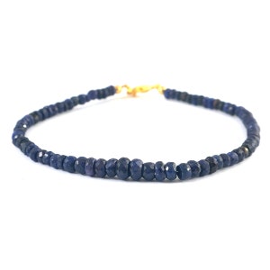 Blue Sapphire Faceted Beads Bracelet, Precious Blue Sapphire Gemstone Beaded Bracelet. Super Quality Sparkling Jewelry, Anniversary Gift.