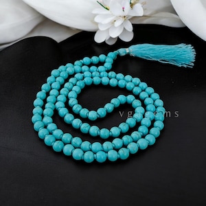 100% Natural Blue Howlite 108 Jape Mala Beads Necklace, Yoga Inspired Jap Mala, 108 Hand Knotted Jap Mala Beaded Necklace, Howlite Necklace