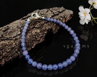Echte tanzaniet-kralenarmband, gladde ronde edelsteen van 4-6 mm, armband met handgepolijste kralen