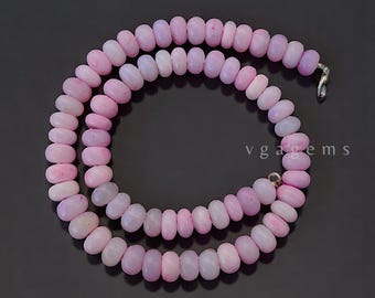 Gorgeous!! Pink Peruvian Opal Beaded Necklace, 8-9mm Natural Pink Candy Opal Beads Necklace, Pink Smooth Rondelle Gemstone Necklace For Gift