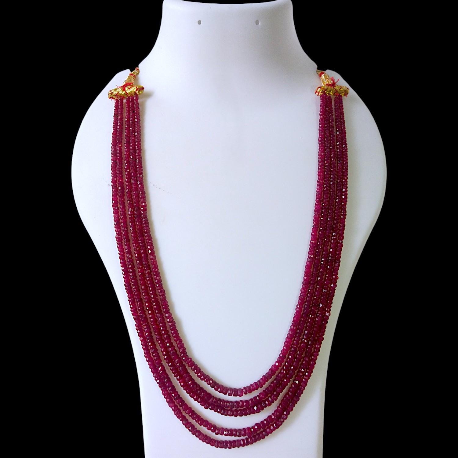 Natural Ruby Beaded Necklace, Ruby Faceted 4-5mm Rondelle