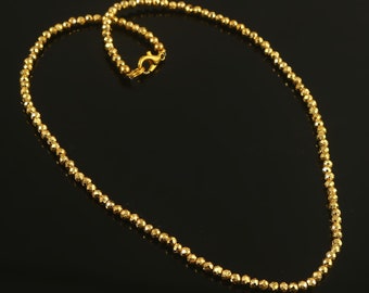 Collier de perles de pyrite dorée naturelle, collier micro-facettes en pyrite de 3 mm, collier délicat pour tenues de fête, collier de pyrite 16-24 pouces, cadeau d'anniversaire