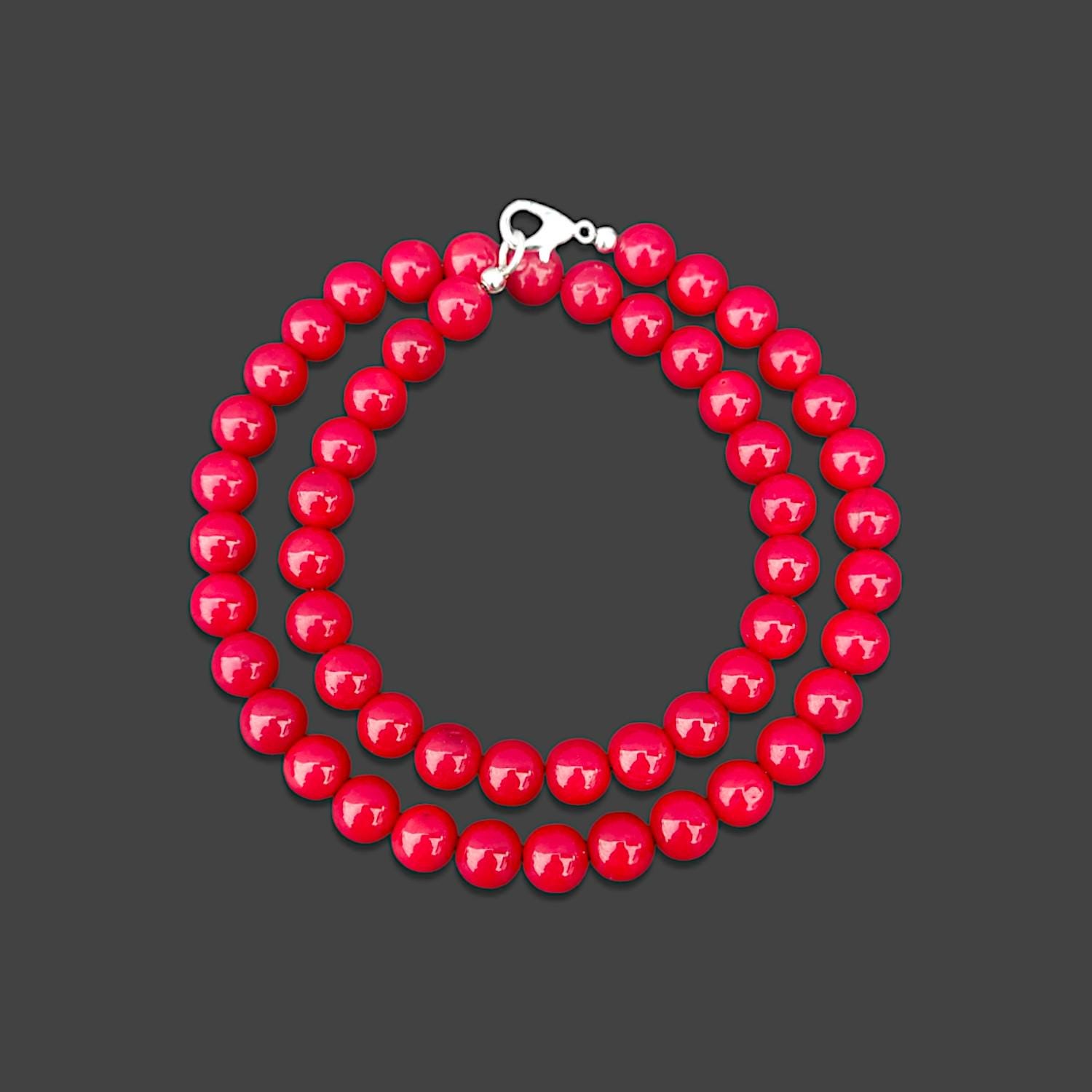 thumbnail image 2 of Natural 8mm South Sea Red Coral Gemstone Round Beaded Necklace – 20 Inch, Unbranded 2 of 4