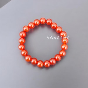 Carnelian Bead Stretch Bracelet: 10mm Smooth Round, 7 Inch