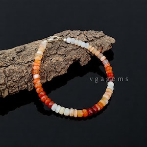 Vibrant Mexican Fire Opal Faceted Rondelle Beads Bracelet, 4-5mm AAA Grade Ombre Red-Orange Gemstone, Fiery Rondelle Mexican Opal Bracelet