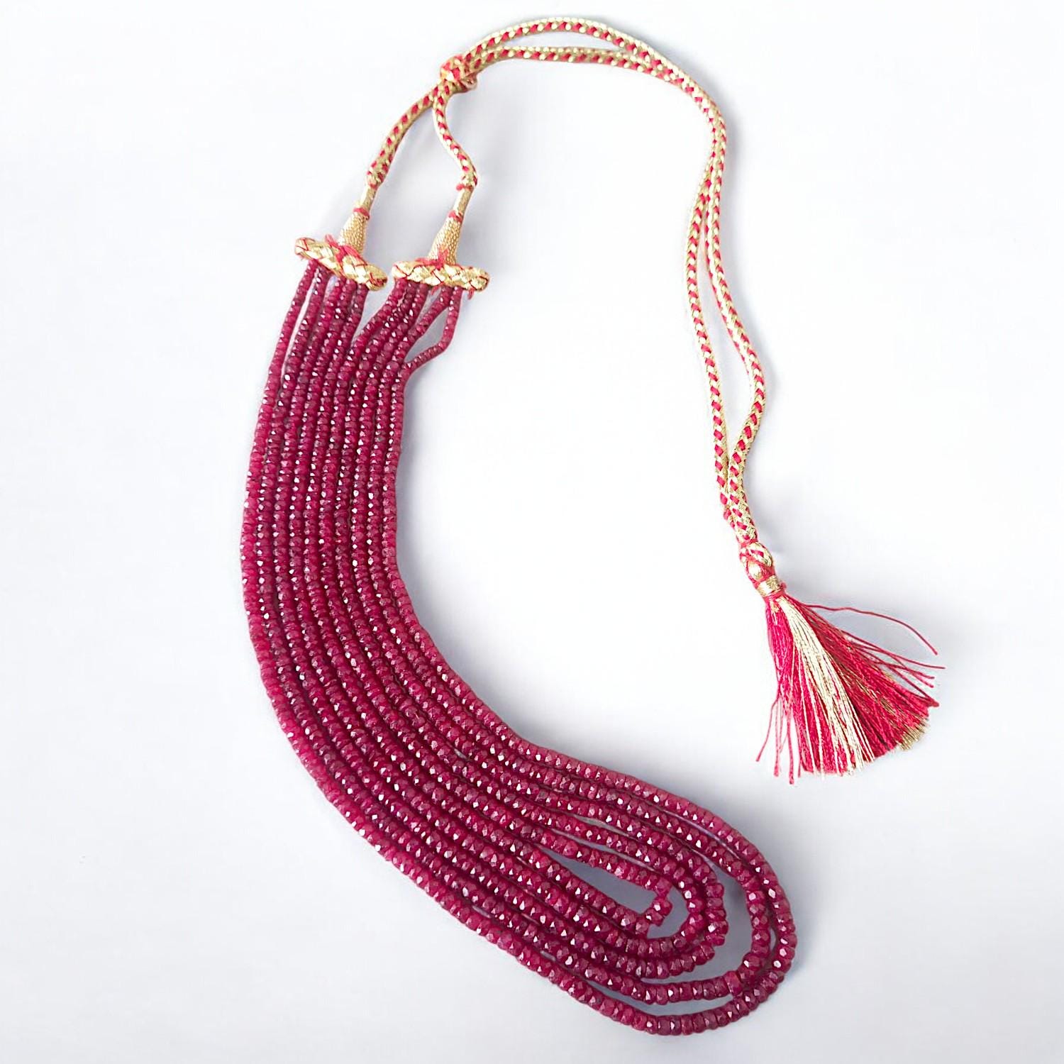 Natural Ruby Beaded Necklace Ruby Faceted 4 5mm Rondelle Beads Necklace Multi Layer Ruby Gemstone Necklace 5 Strand Adjustable Necklace Etsy