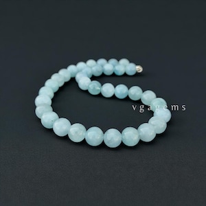Lindo!! Colar de contas de água-marinha, colar de contas redondas lisas de água-marinha de 8 mm, joia com contas de pedra preciosa azul-água, presente de aniversário
