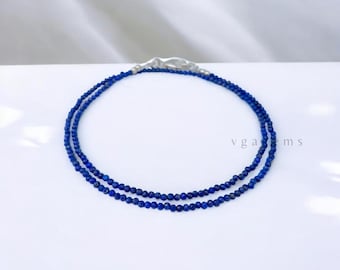 Tiny Lapis Lazuli Faceted Bead Necklace, 2.5mm Blue Minimalist Jewelry