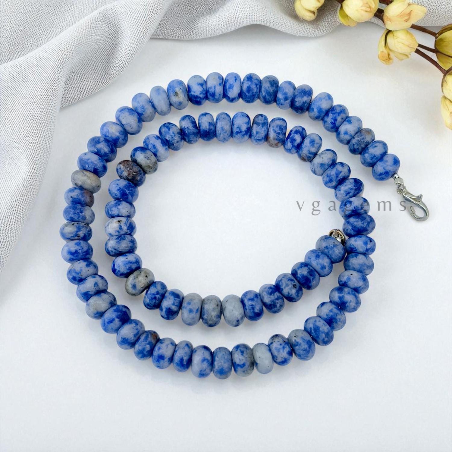 Collana In Acquamarina Blu Naturale &ndash; Perline Rondelle 5x8 Mm, 18 Pollici, Placcato Argento