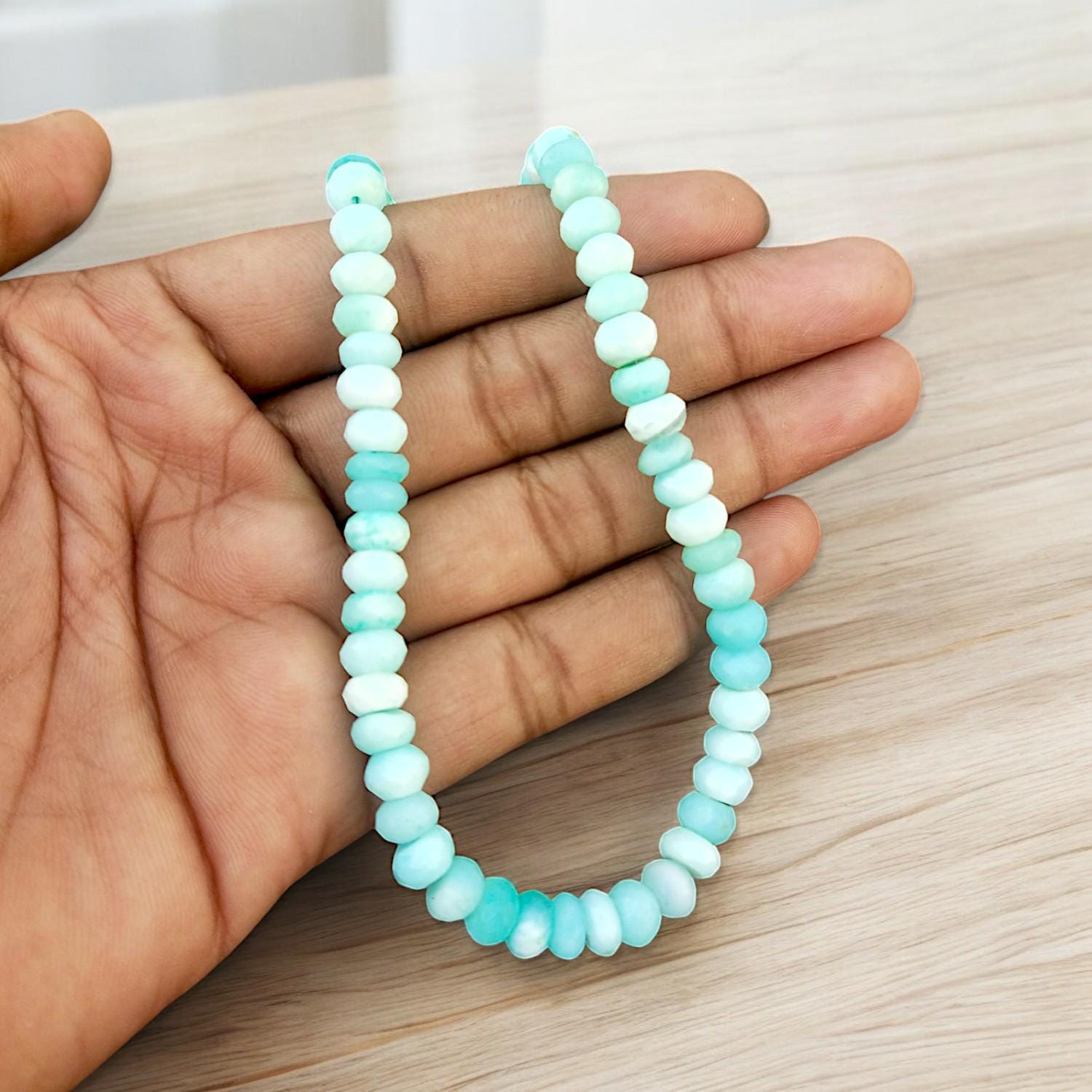 天然ブルーオパール ペルー産ビーズネックレス、7～7.5mm キャンディ