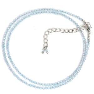 Blue Topaz Beaded Necklace: 2mm Micro Faceted Gemstone, 18 Inch