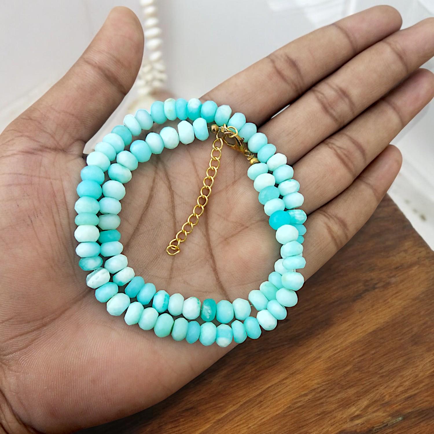 Collana In Opale Peruviano Naturale Multicolore - Perle Rondelle Sfaccettate 5mm, Con Catena In Argento 925, Lunghezza 45 Cm, Unisex Portafortuna