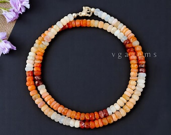 Natural Mexican Fire Opal Faceted Rondelle Necklace, Sterling Silver Fire Opal Necklace, Handcrafted Faceted Rondelle Design Necklace