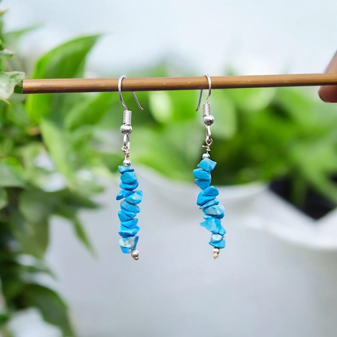 ハンドメイドの天然ターコイズチップイヤリング - Etsy 日本