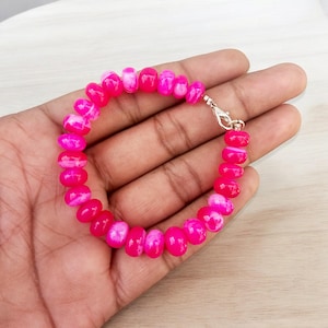 Natural Pink Opal Beads Bracelet, Pink Opal 7mm-8mm Smooth Rondelle Beaded Bracelet, Pink Opal Gemstone Shaded Bracelet, Best Birthday Gift.